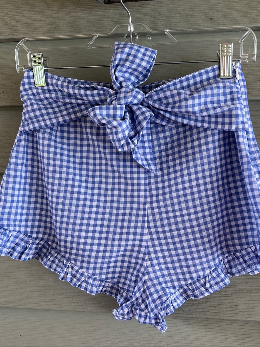 H&M Blue Gingham High-Waist Tie-Front Shorts